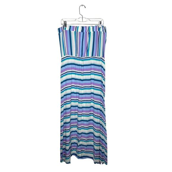 SWIMSUITS FOR ALL / Riley blue purple striped strapless swim cover up dress / 14 - Picture 2 of 8